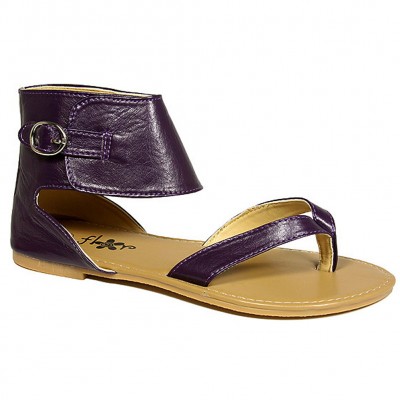 Sandals - 6-pair Leather Like Ankle Cuff w/ Buckle - Purple - SL-C1032PL